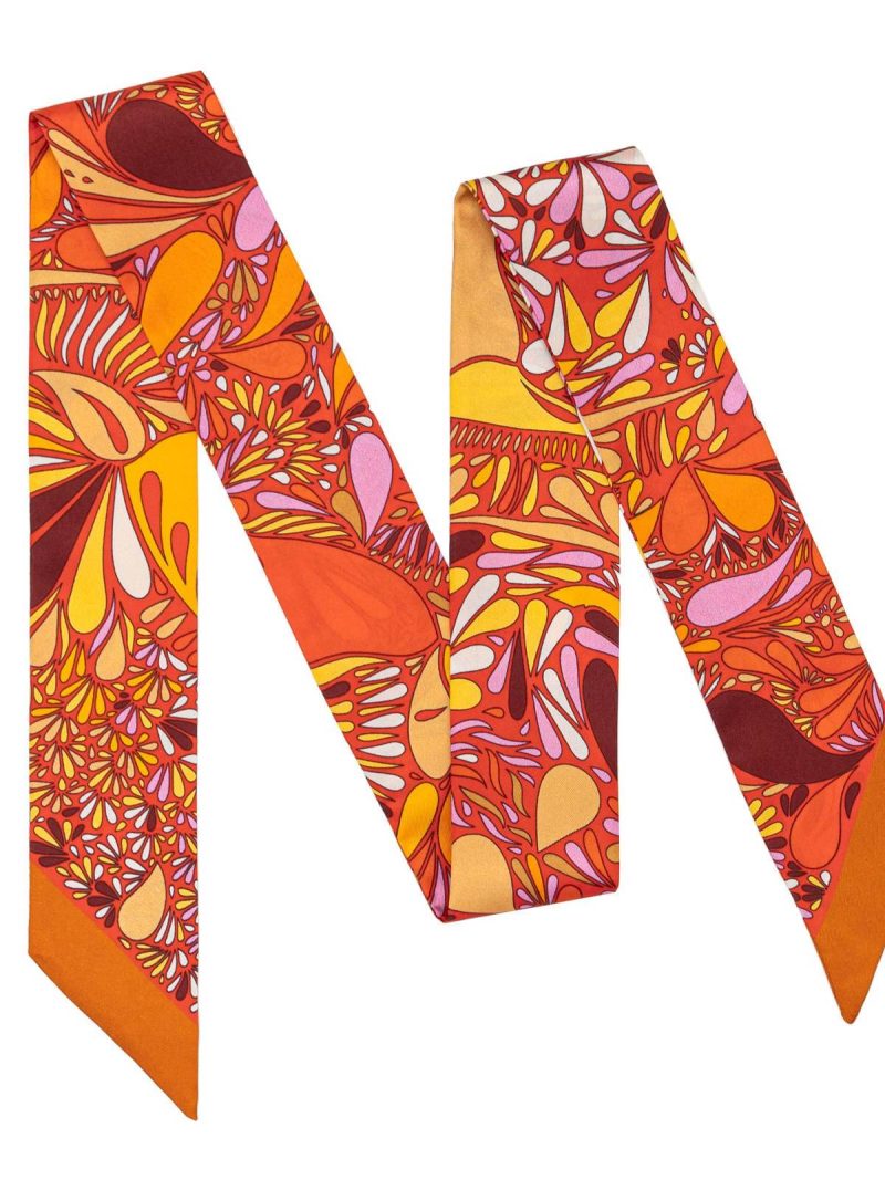 Orange Cashew Flower Twill Seidenband-Schal