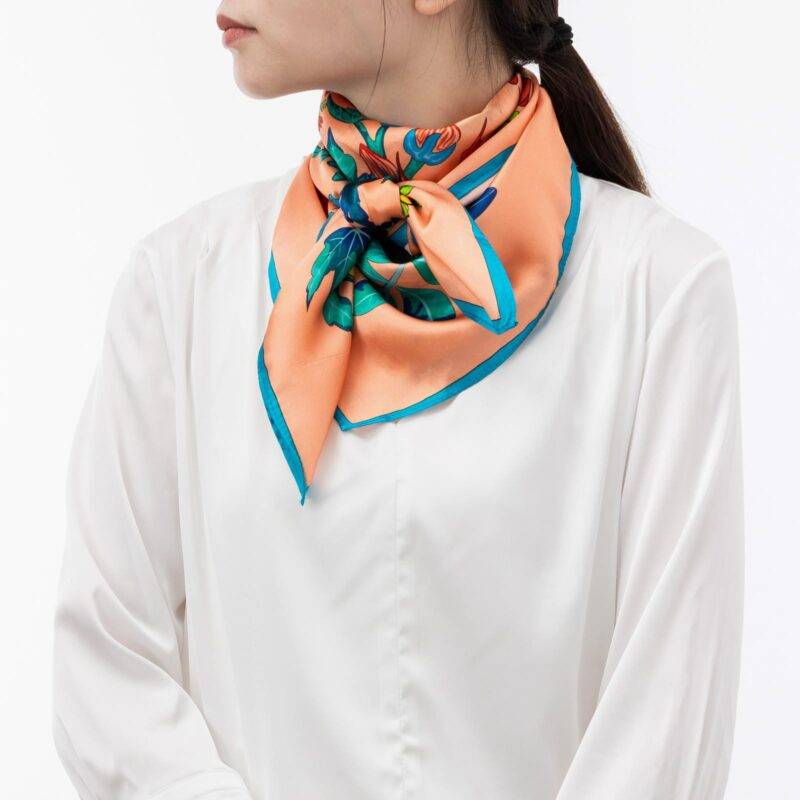 Square Silk Scarf Double Crane in Flower