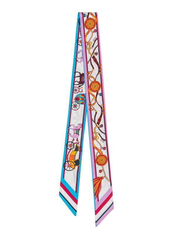 Temperamental Blue Carriage Twill Silk Ribbon Scarf
