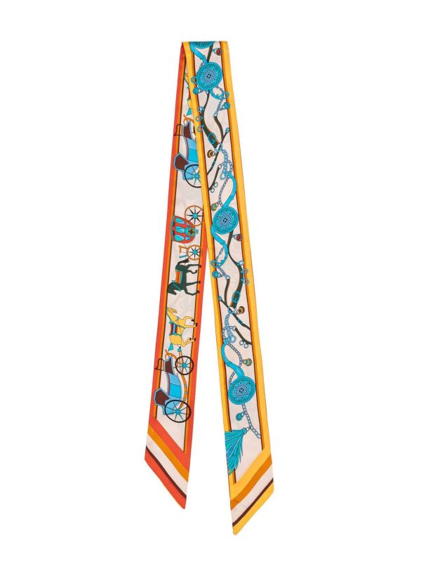 Temperamental Blue Carriage Twill Silk Ribbon Scarf