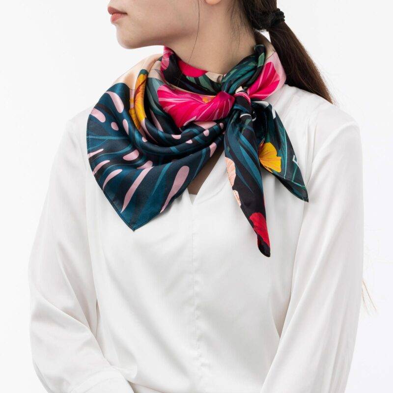 Women and Elephant in the Rainforest Square Silk Scarf