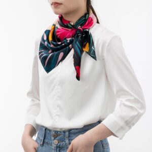 Women and Elephant in the Rainforest Square Silk Scarf