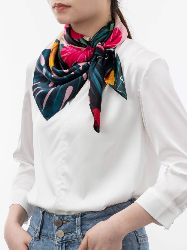 Women and Elephant in the Rainforest Square Silk Scarf