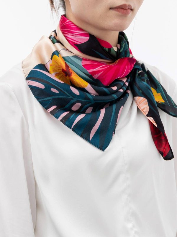 Women and Elephant in the Rainforest Square Silk Scarf
