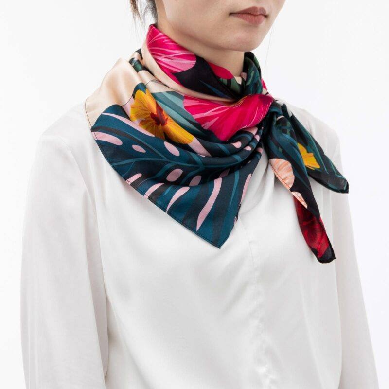Women and Elephant in the Rainforest Square Silk Scarf