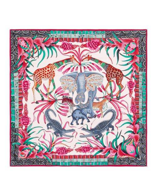 “Zambezi Festival” Silk Bandana Scarf-Blush pink