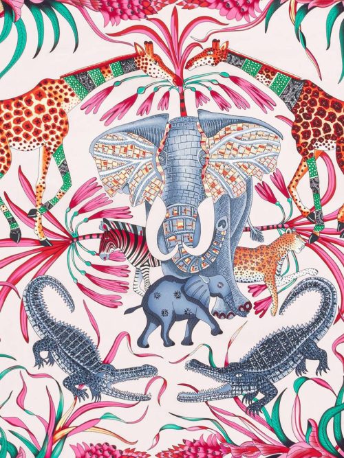 “Zambezi Festival” Silk Bandana Scarf-Blush pink
