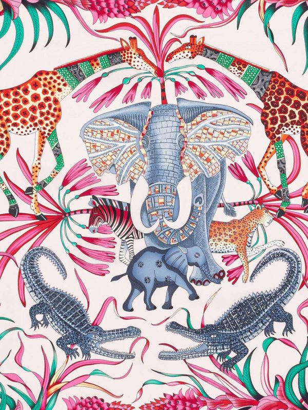 “Zambezi Festival” Silk Bandana Scarf-Blush pink
