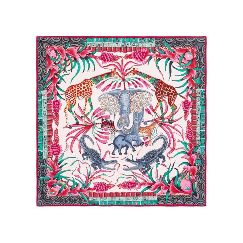 “Zambezi Festival” Silk Bandana Scarf-Blush pink