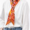 Orange Cashew Flower Twill Silk Ribbon Scarf
