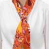 Orange Cashew Flower Twill Silk Ribbon Scarf
