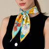 four color flower orange border square silk scarf